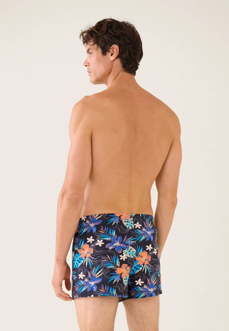 Caleçon bleu à motif florales en jersey de coton - Fredo Hawaï Bleu Nautique