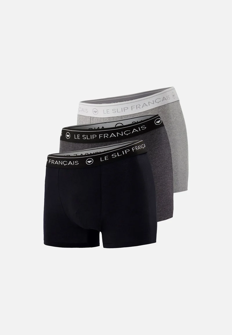 Lot de 3 boxers en coton - Boxers Noir Gris Anthracite Gris Chiné