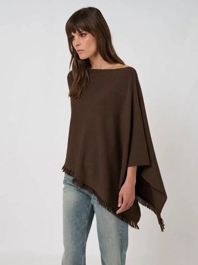Poncho asymétrique en cachemire biologique à franges