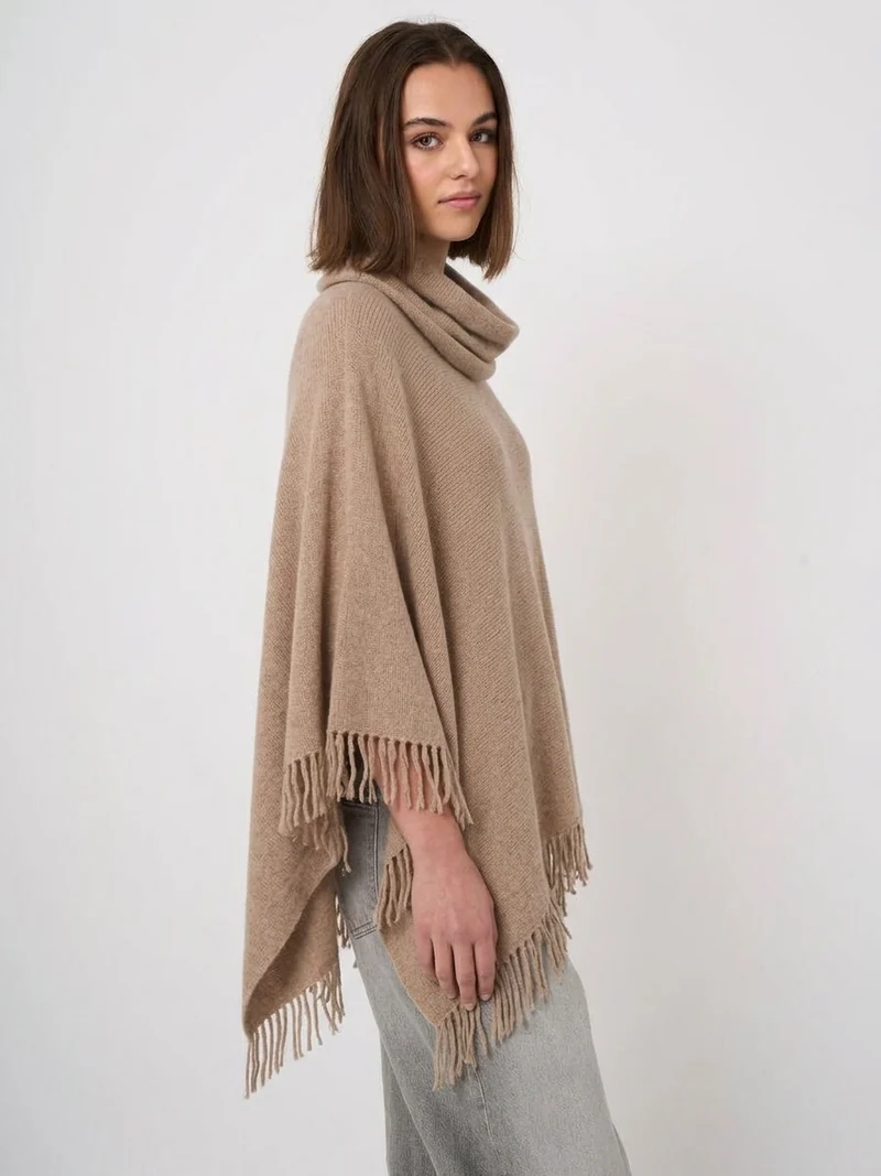 Poncho asymétrique en cachemire biologique à franges