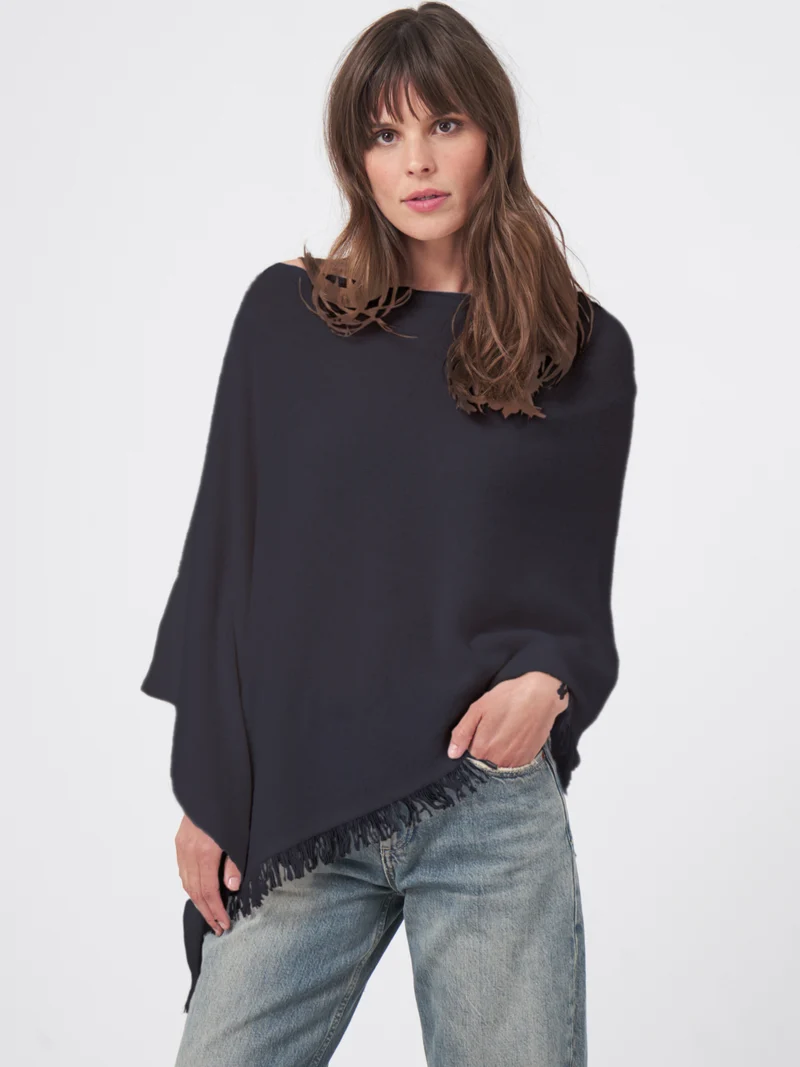 Poncho asymétrique en cachemire biologique à franges
