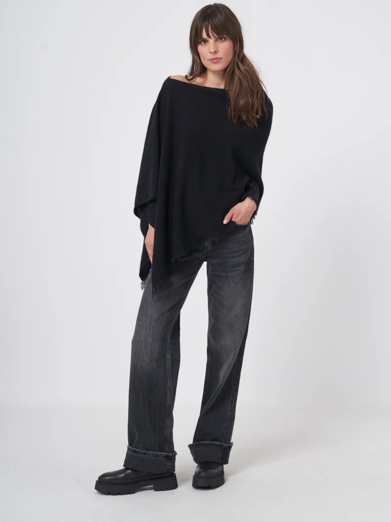 Poncho asymétrique en cachemire biologique à franges