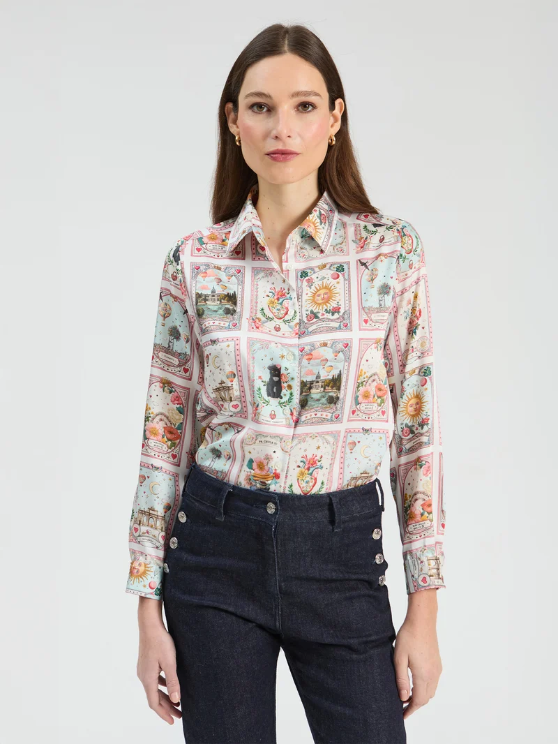 Chemise à imprimé de cartes illustrées