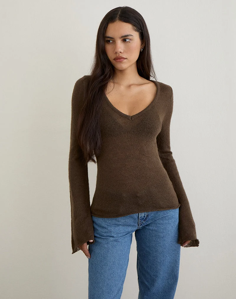 Ashla Top in Sheer Knit Dark Chocolate (Top Ashla en maille transparente, chocolat noir)