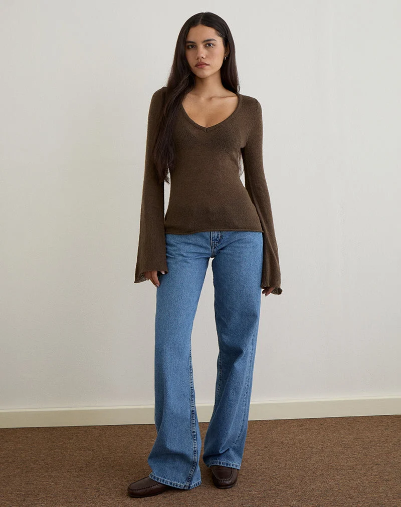 Ashla Top in Sheer Knit Dark Chocolate (Top Ashla en maille transparente, chocolat noir)