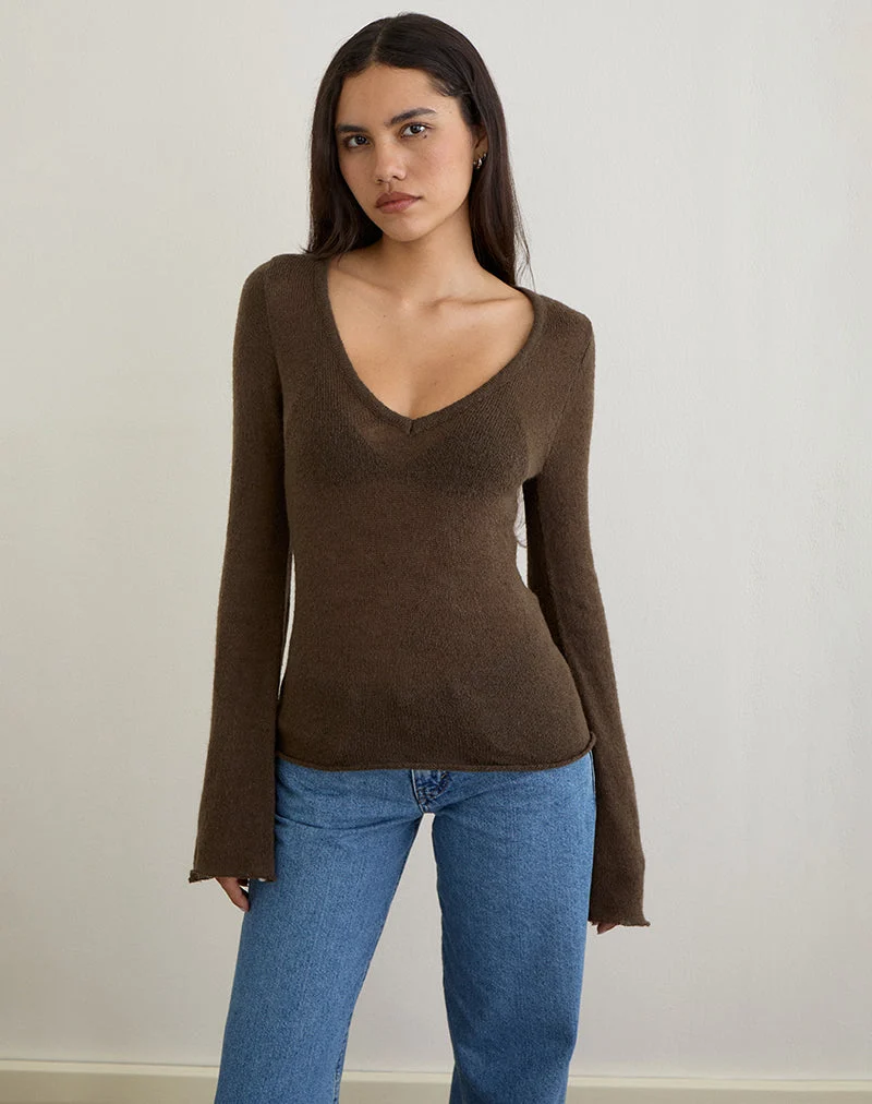 Ashla Top in Sheer Knit Dark Chocolate (Top Ashla en maille transparente, chocolat noir)