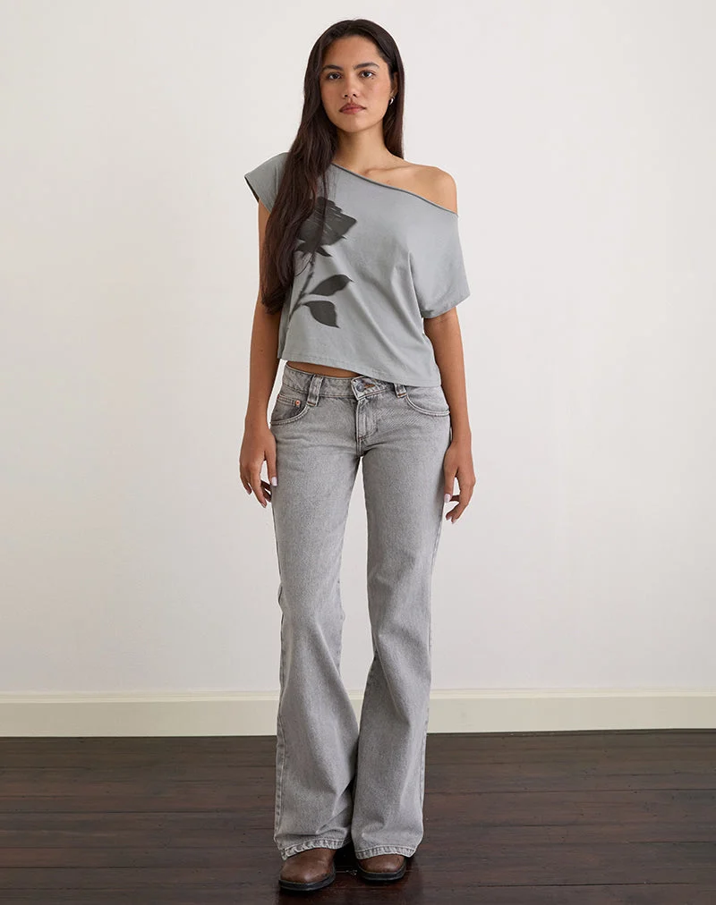 Balia - Top basique à manches courtes asymétriques en gris avec impression de roses floues