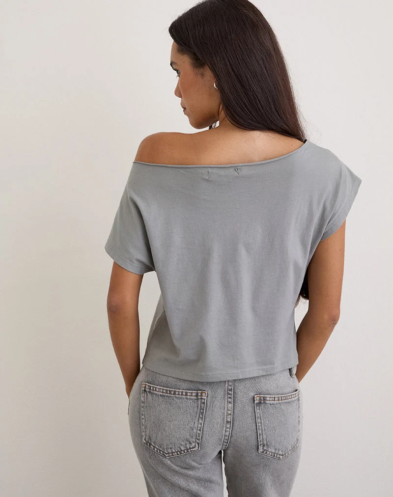 Balia - Top basique à manches courtes asymétriques en gris avec impression de roses floues
