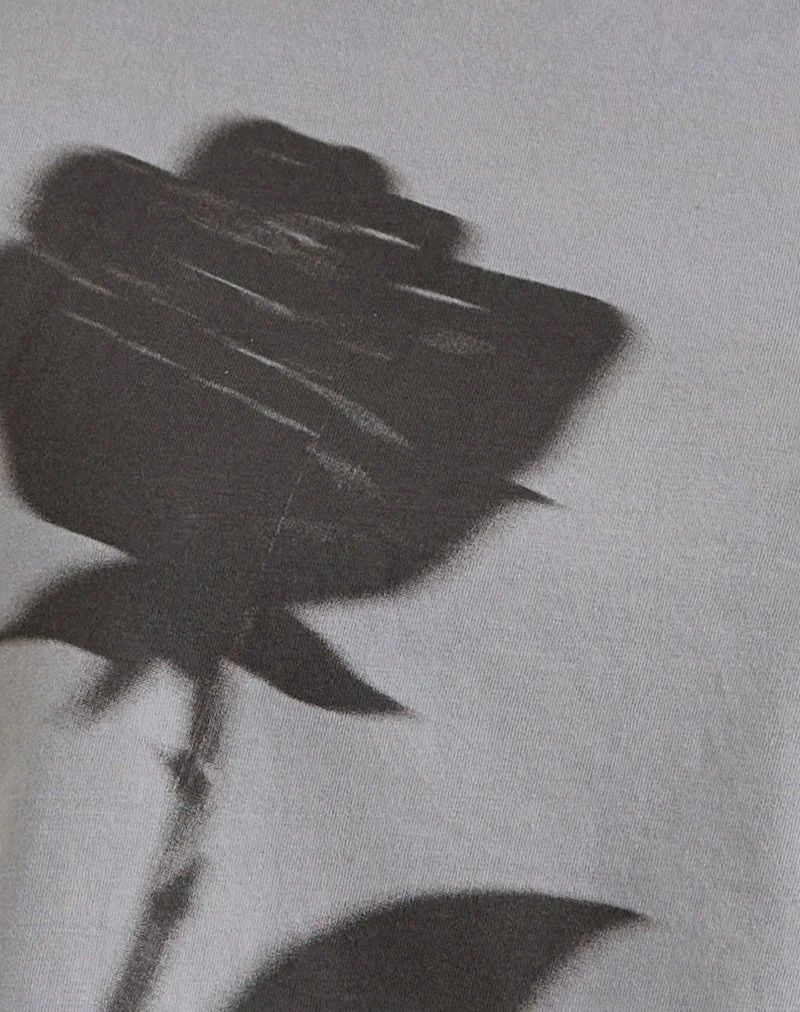 Balia - Top basique à manches courtes asymétriques en gris avec impression de roses floues