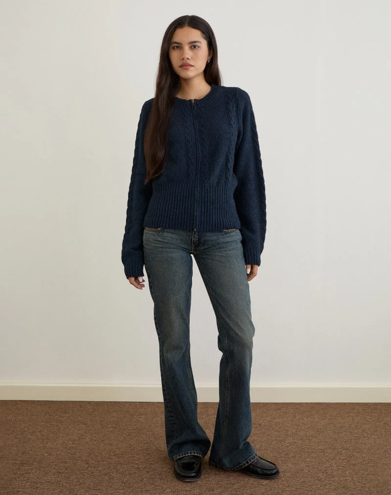 Cardigan Anitra en maille torsadée marine