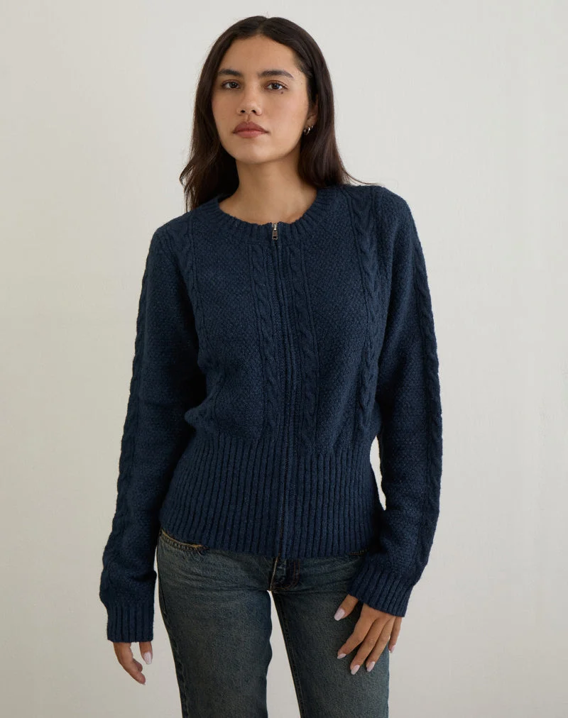 Cardigan Anitra en maille torsadée marine