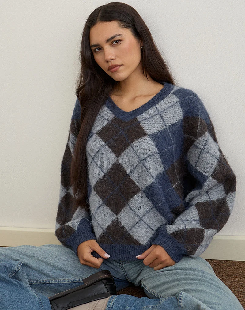 Pull Louna en tricot à carreaux argyle Navy