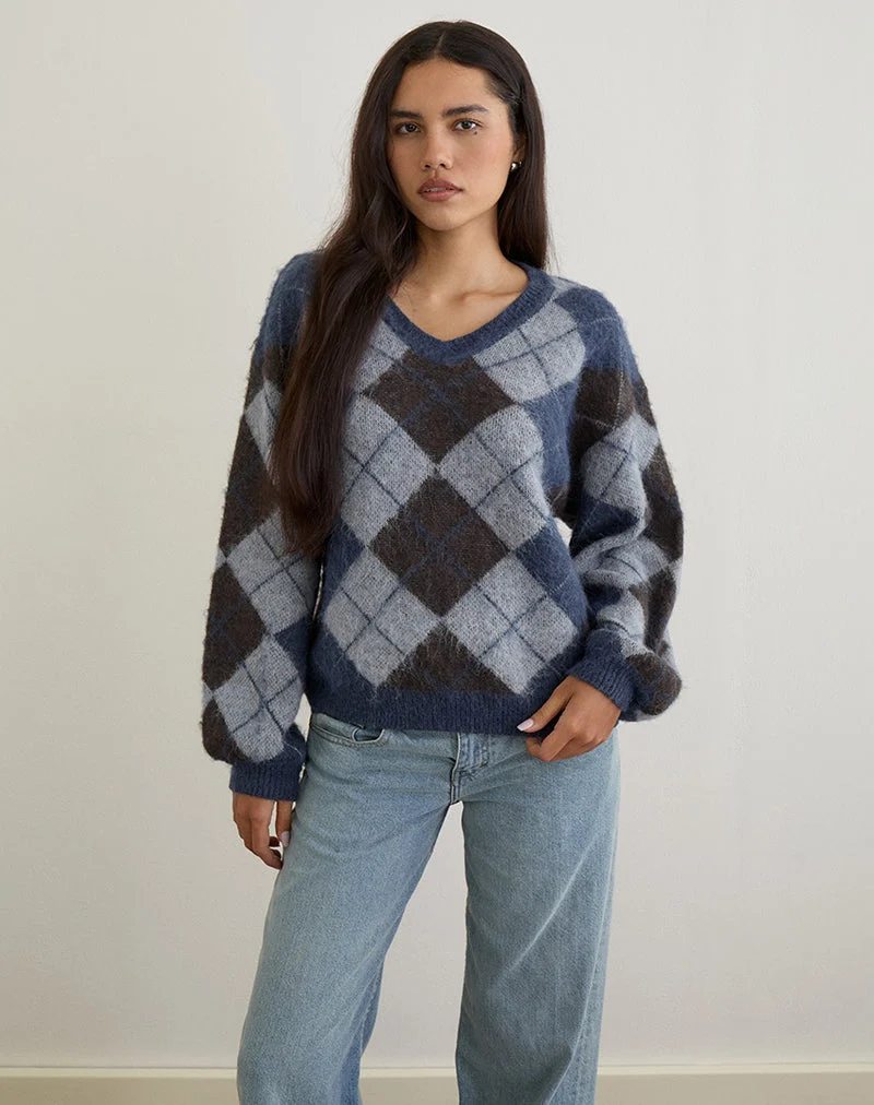 Pull Louna en tricot à carreaux argyle Navy