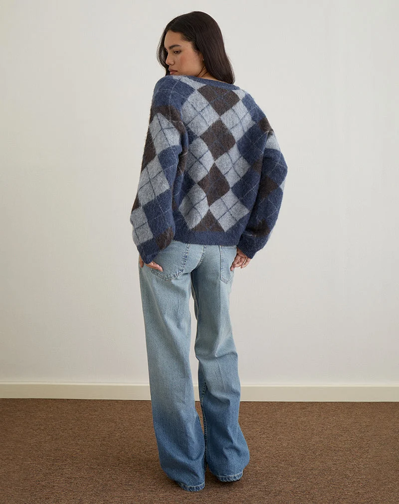 Pull Louna en tricot à carreaux argyle Navy
