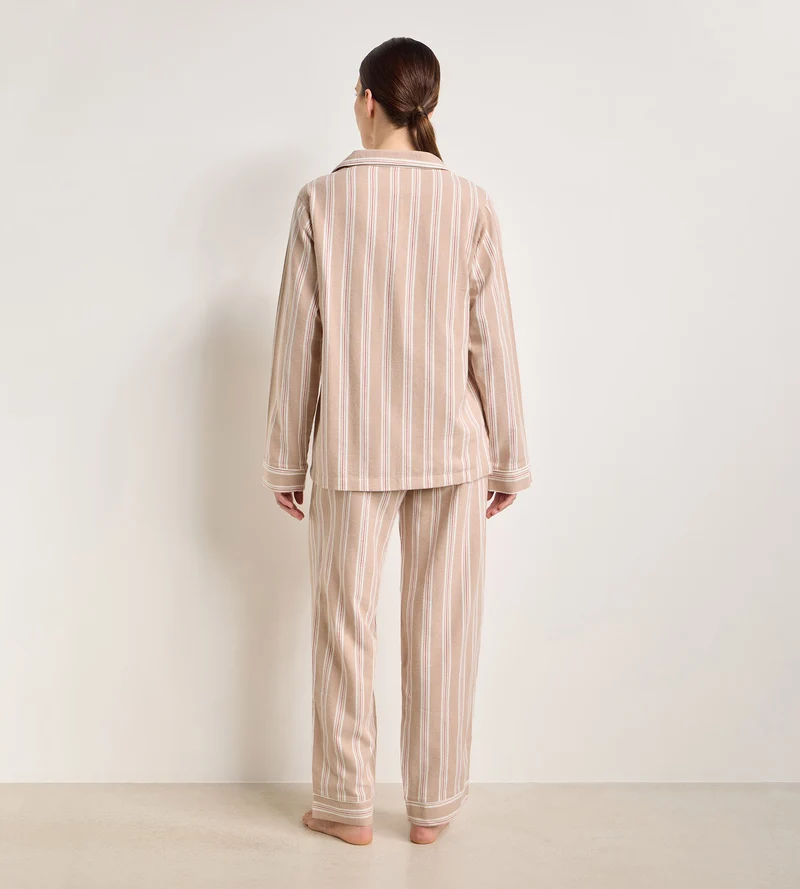 Ensemble pyjama femme flanelle rayée brun et beige DIM x Ines de la Fressange