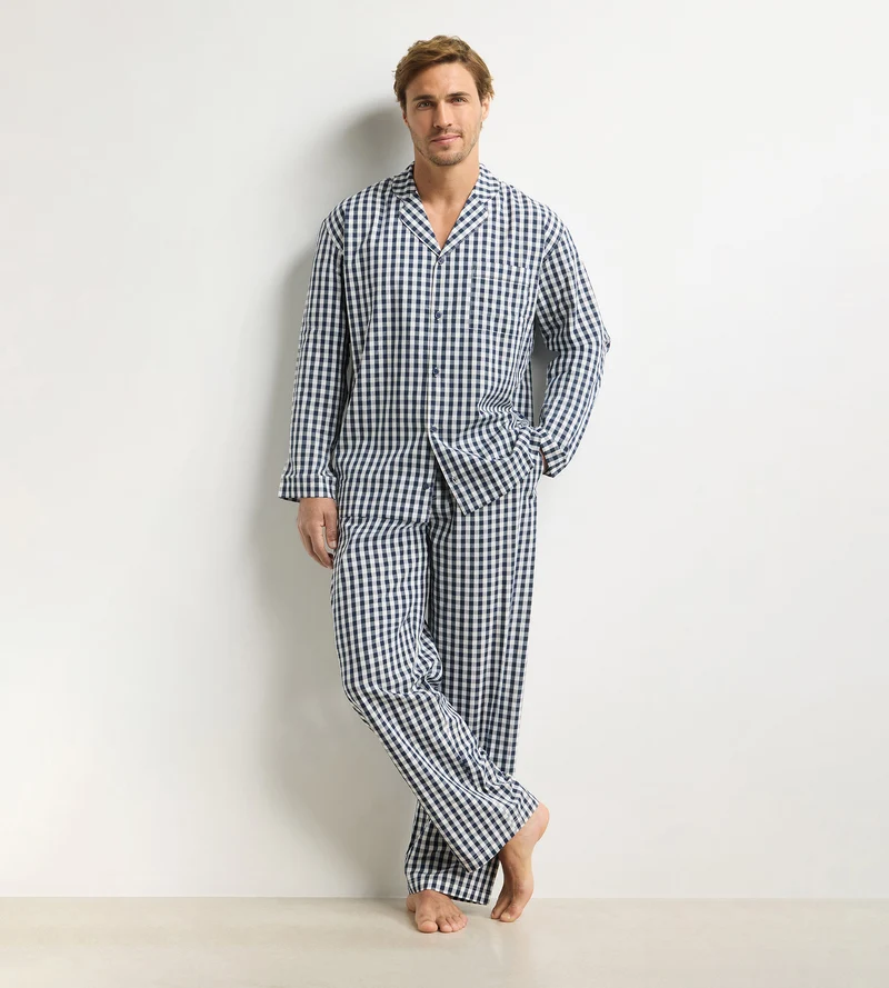 Ensemble pyjama pantalon homme vichy bleu Dim Woven