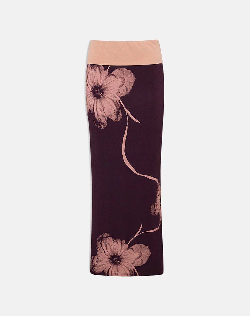 Jupe longue Valdra, couleur bordeaux, avec motif floral