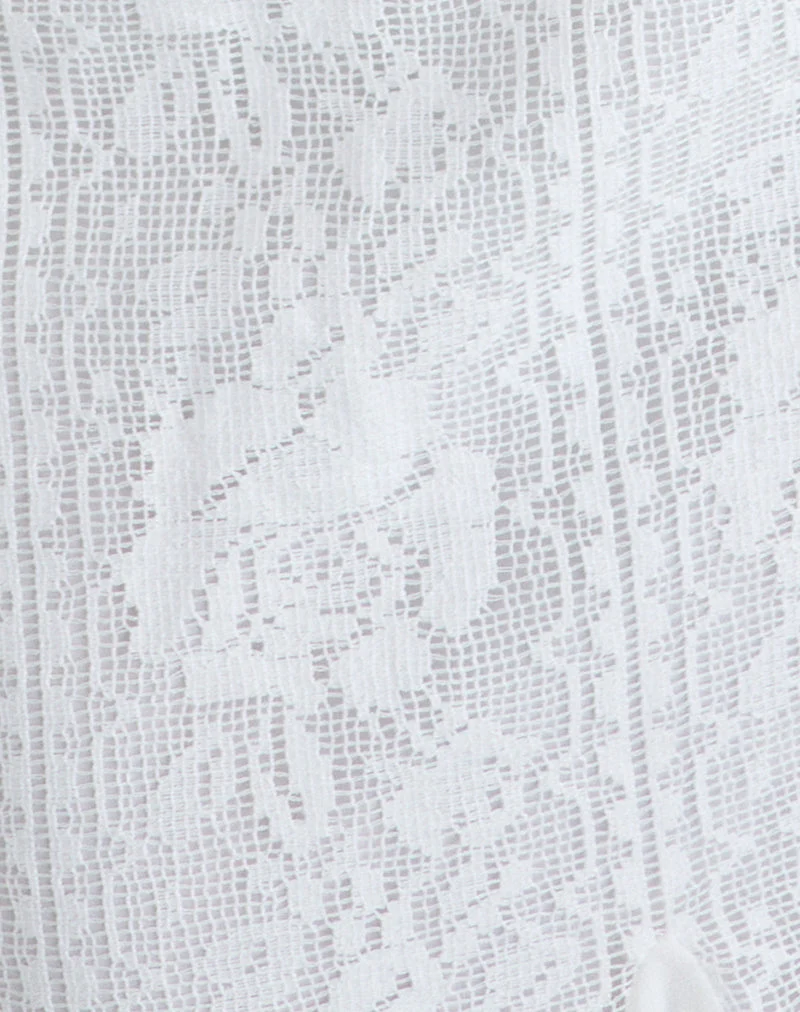 Jupe midi Saiwa en dentelle à motifs floraux, blanche