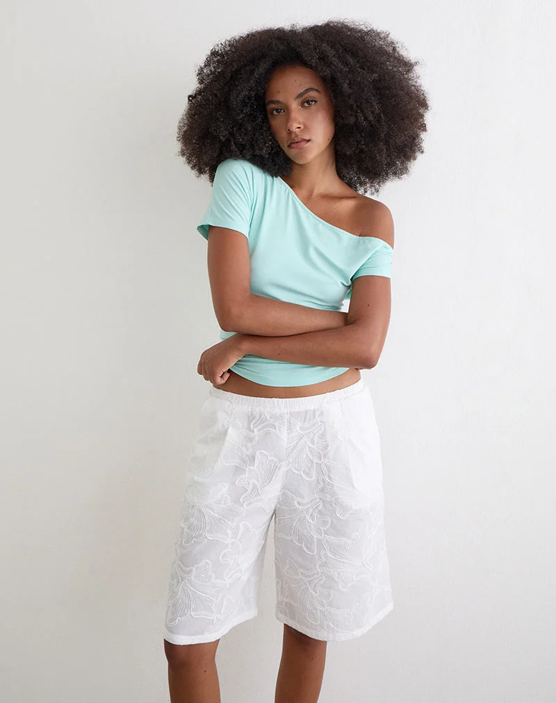 Short longline Ennea, modèle « Broderie White »