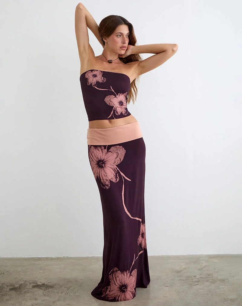 Haut bandeau Shali bordeaux avec motif floral