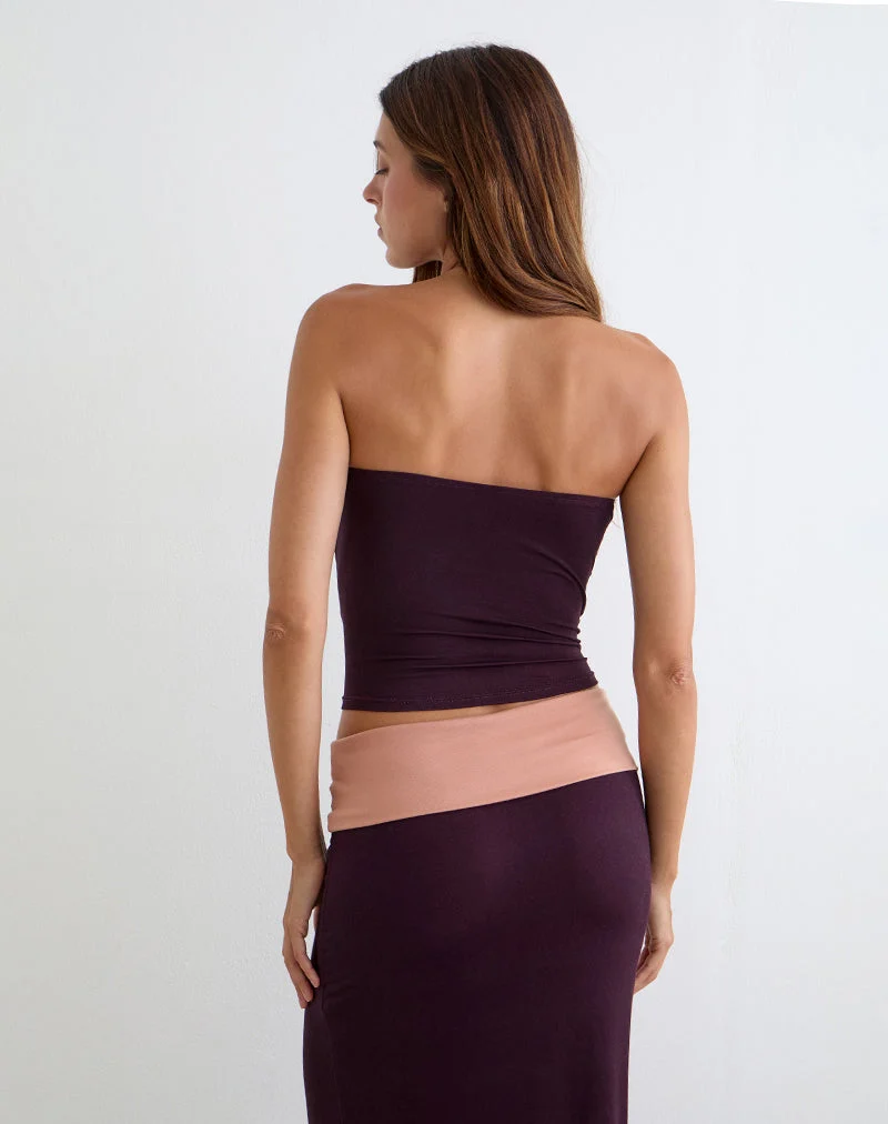 Haut bandeau Shali bordeaux avec motif floral