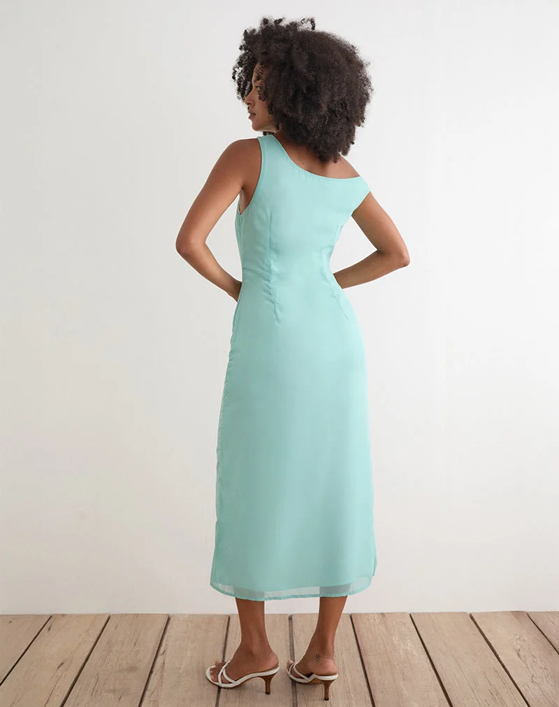 Robe longue Yelsa en mousseline à motifs floraux et paillettes, couleur turquoise