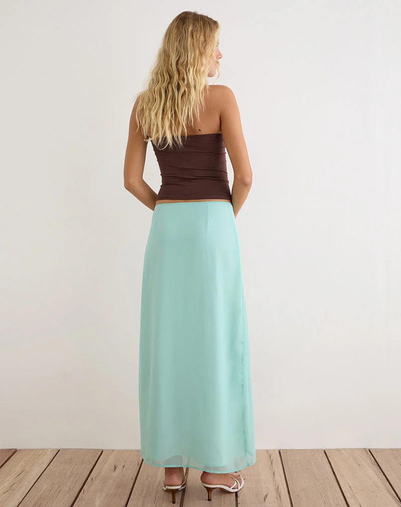 Jupe longue Larina en mousseline à motifs floraux et paillettes, couleur turquoise