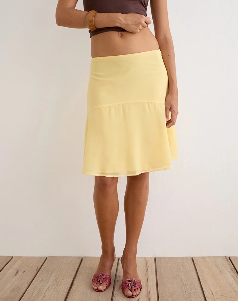 Jupe midi Namora en mousseline jaune pastel