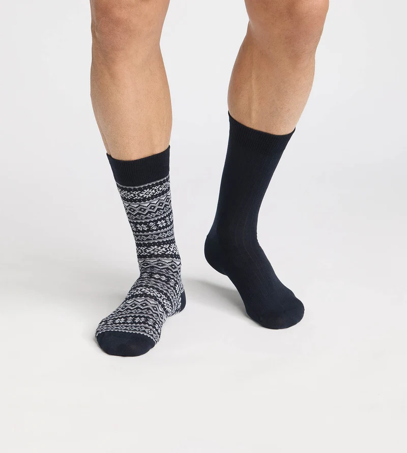 Lot de 2 chaussettes homme nordique navy bleu, navy blue Coton Fancy