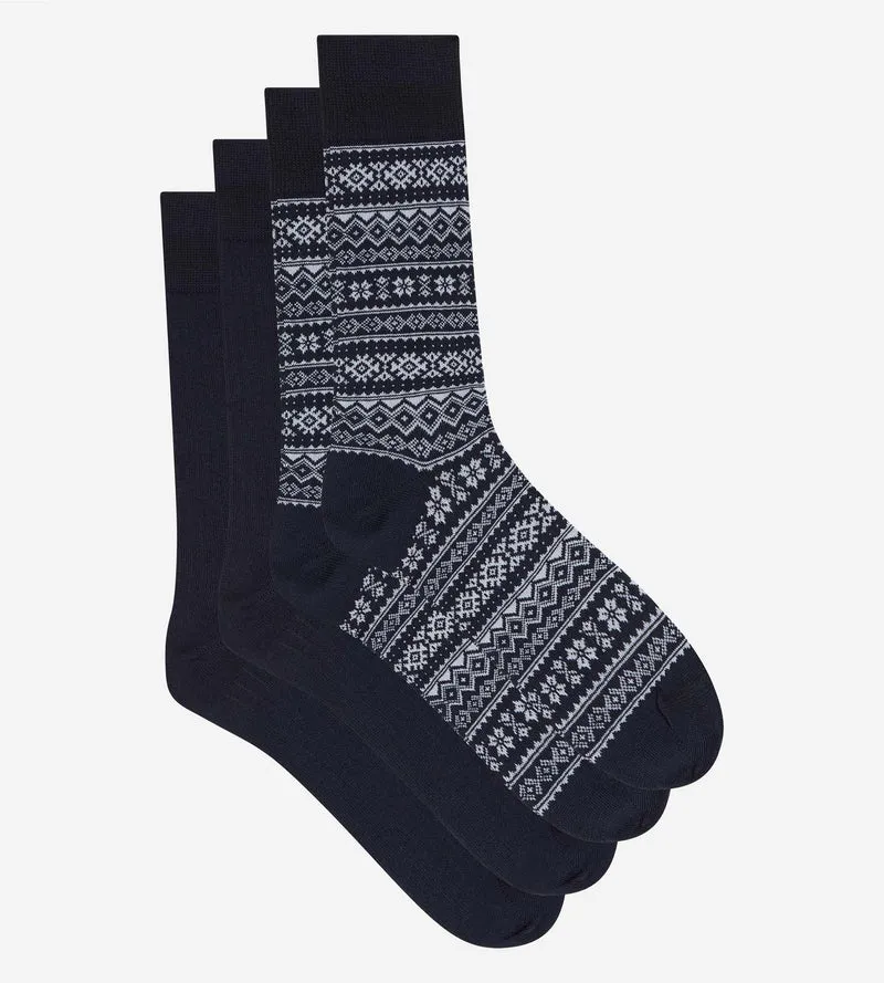 Lot de 2 chaussettes homme nordique navy bleu, navy blue Coton Fancy