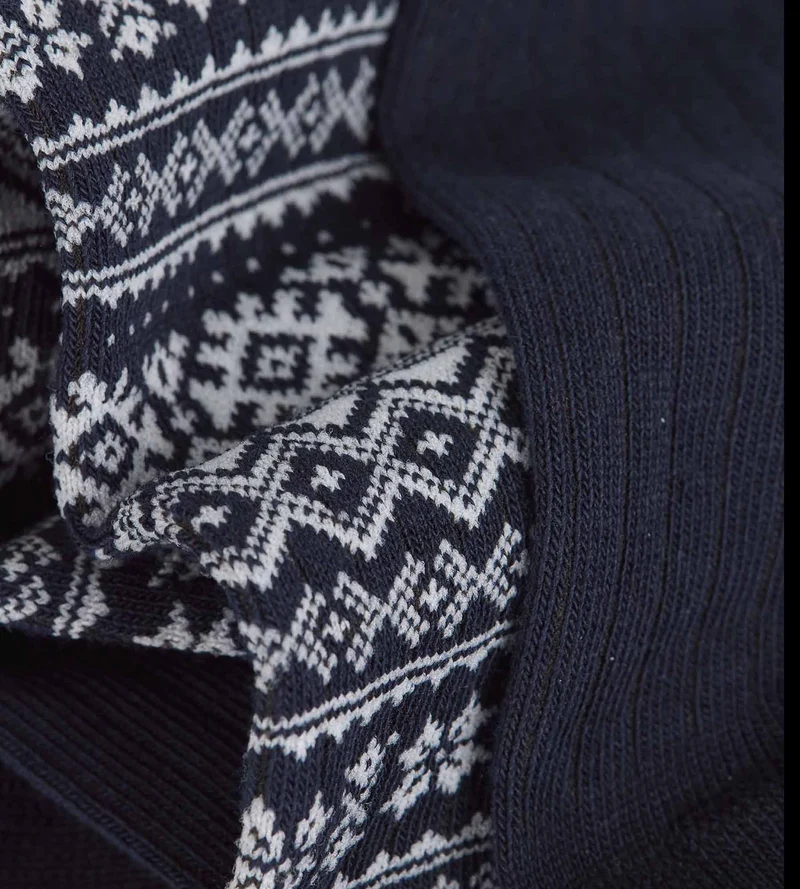 Lot de 2 chaussettes homme nordique navy bleu, navy blue Coton Fancy