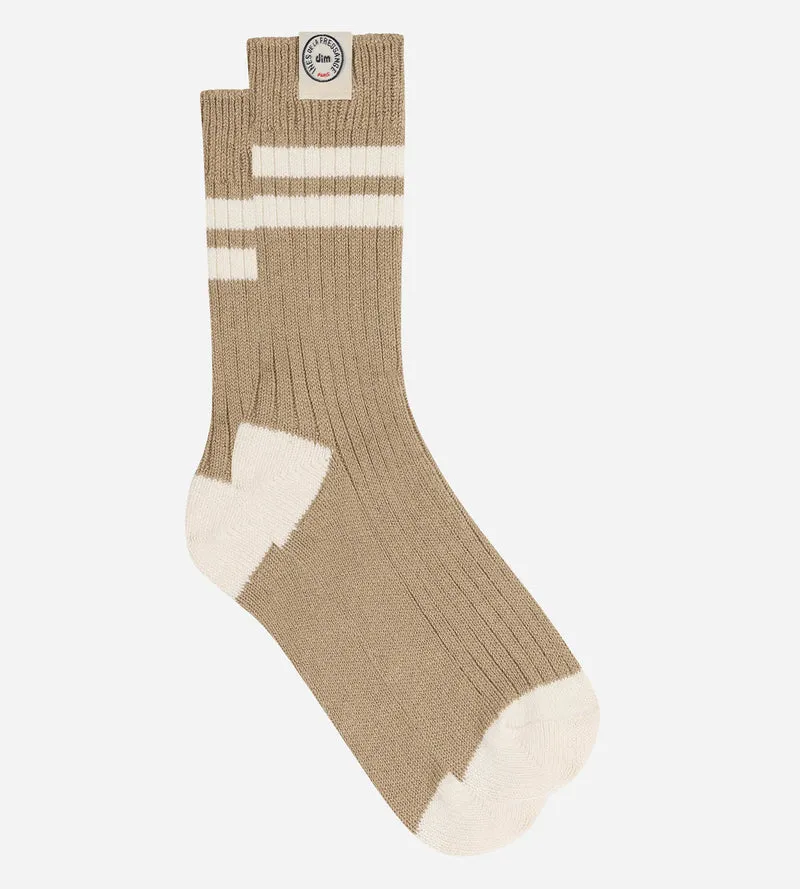 Chaussettes côtelées coton taupe profond DIM x Ines de la Fressange