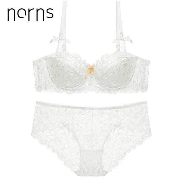 Norns new half cup Ultra-thin lace ladies underwear hollow lace embroidered push up bras women plus size underwear set