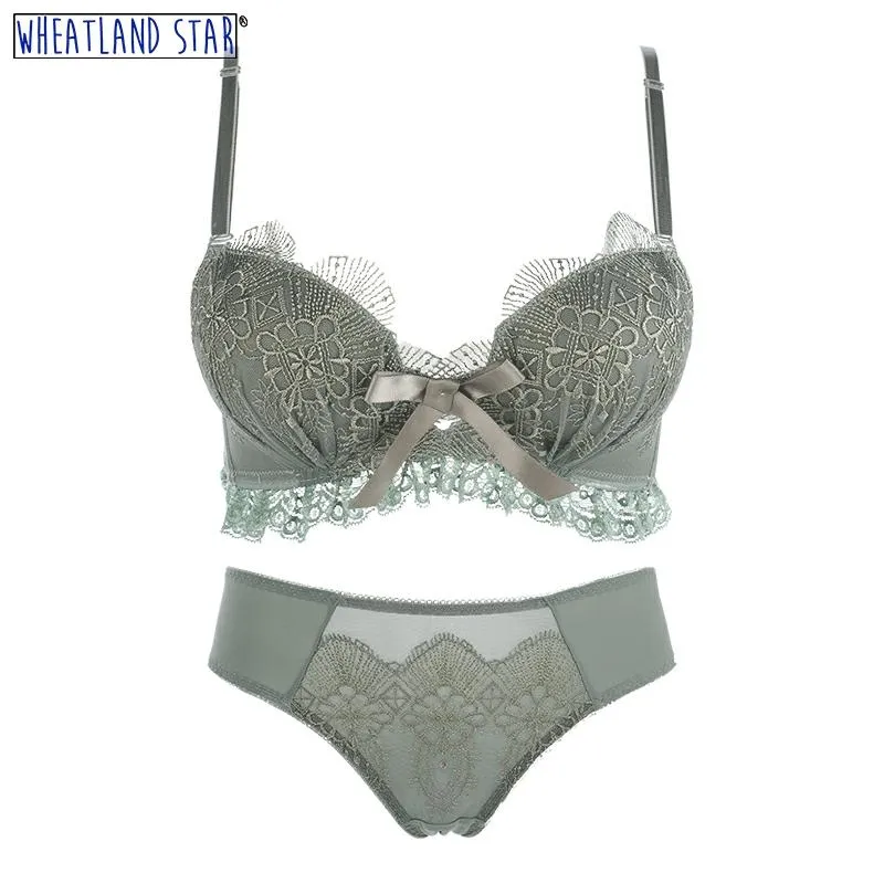 Sexy Lace Lingerie Underwear Sets Push Up Padded Bras Three Hook-and-eye Wire Free Convertible Straps Bra & Brief Sets Intimates