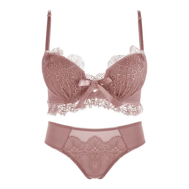 Sexy Lace Lingerie Underwear Sets Push Up Padded Bras Three Hook-and-eye Wire Free Convertible Straps Bra & Brief Sets Intimates