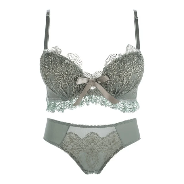 Sexy Lace Lingerie Underwear Sets Push Up Padded Bras Three Hook-and-eye Wire Free Convertible Straps Bra & Brief Sets Intimates