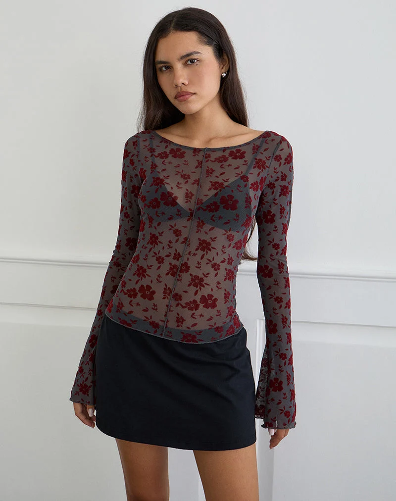 Zerlin Top in Garden Floral Blue Grey