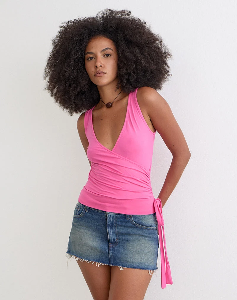 Haut plongeant Saneya en jersey de rayonne, rose foncé