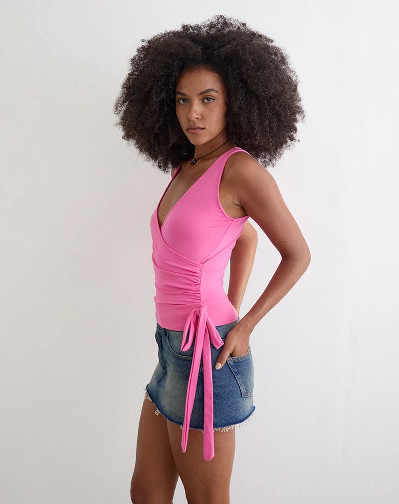 Haut plongeant Saneya en jersey de rayonne, rose foncé