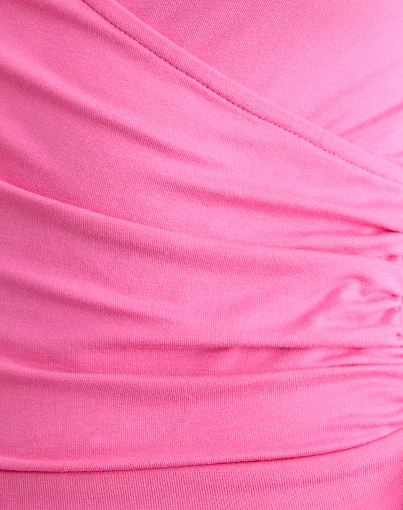 Haut plongeant Saneya en jersey de rayonne, rose foncé