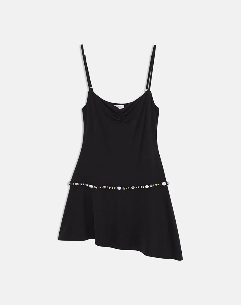 Mini-robe Gussie avec bordure en coquillage, en cupro noir