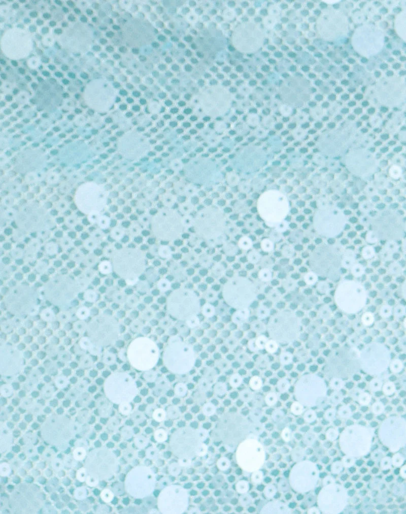 Mini-jupe Gasenda en tulle à paillettes bleues avec ourlet orné de perles