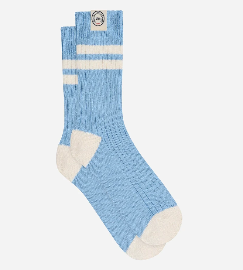 Chaussettes côtelées coton bleu lagon DIM x Ines de la Fressange