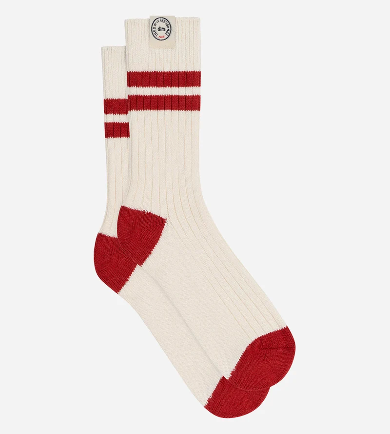 Chaussettes côtelées coton ivoire DIM x Ines de la Fressange