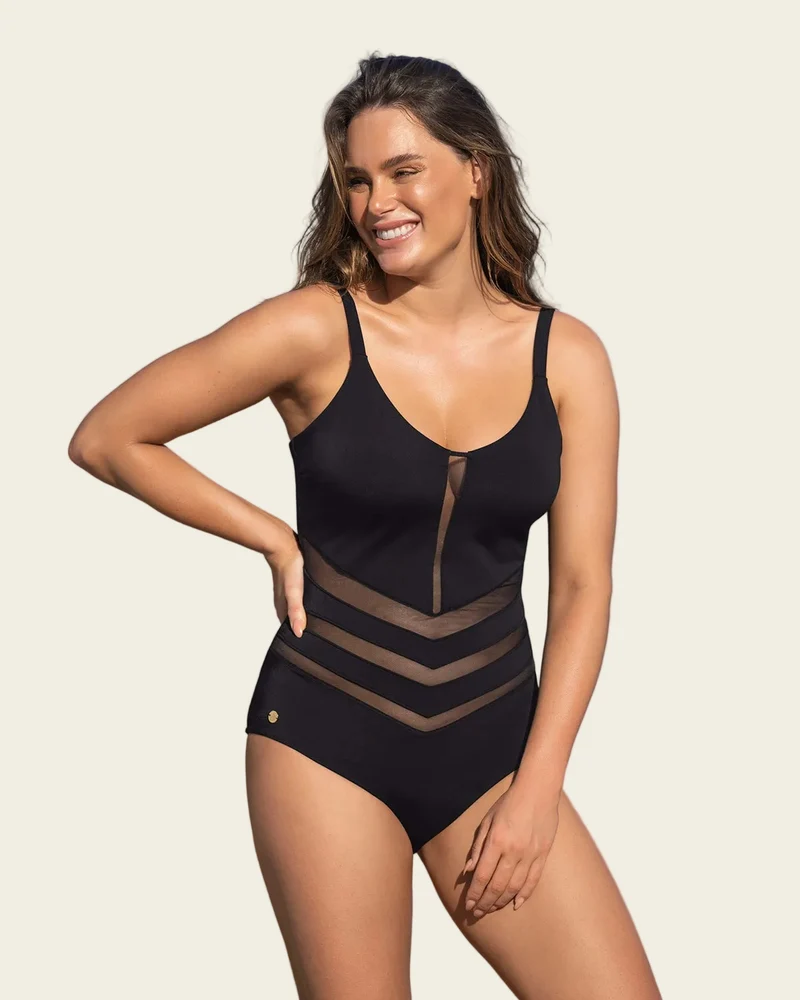 Maillot de bain une pièce à contrôle doux avec transparences sur le ventre