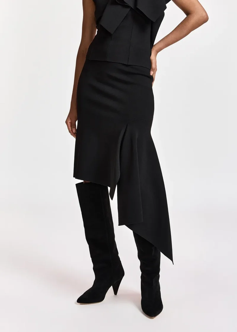 Jupe midi asymétrique à panneau drapé Kap