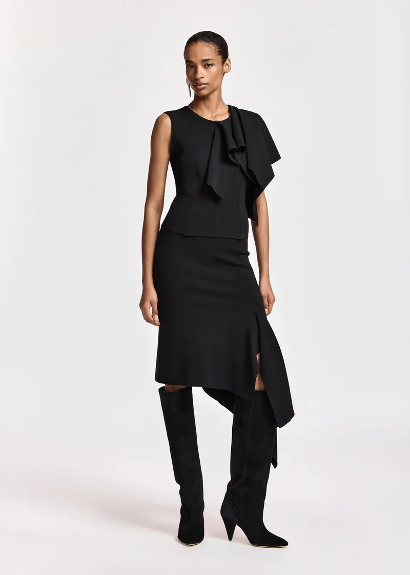 Jupe midi asymétrique à panneau drapé Kap
