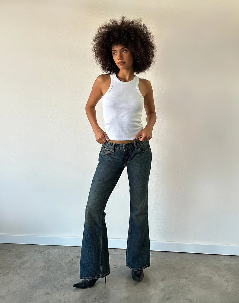 Jean évasé à taille extra basse, vert sale