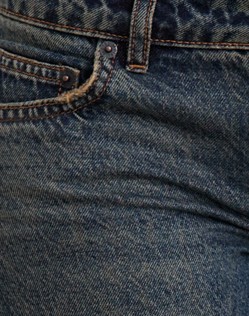 Jean évasé à taille extra basse, vert sale