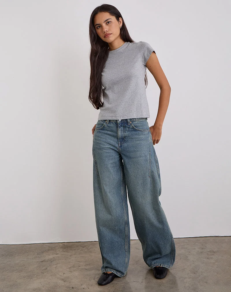 Jean ample et décolleté en bleu vintage vert